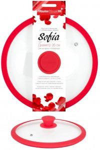 Крышка d=26см, Sofia стекло, обод/ручка силикон, паровыпуск, красная 60554 Master House