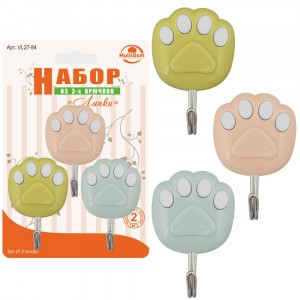 Крючки самоклеящиеся "Лапки" 4*5,5см, 3шт/уп (кратность 6шт!!!), пластик VL27-84 Мультидом