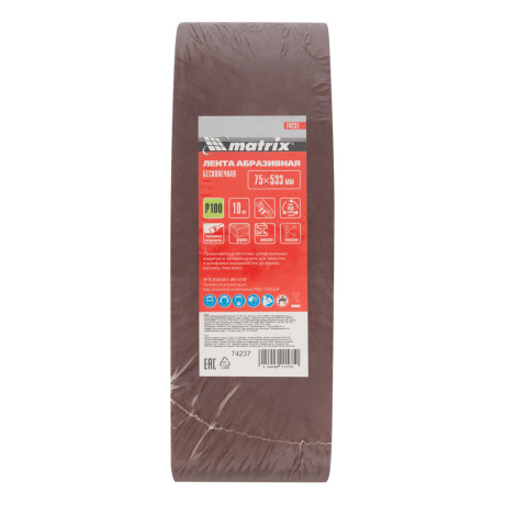 Лента абразивная бесконечная, P 100, 75 х 533 мм, 10 шт Matrix