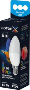 ФОТОН-Х лампа св/д свеча B35-C E14 8W(650lm) 4000K 4K без пульсации 116x37 3г CRI 90+ арт.23967