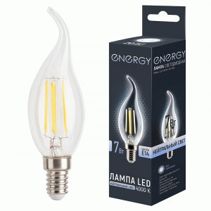 Energy лампа св/д свеча на ветру С35FW E14 7W(660lm) 4000К 4К 38x100 стекло, фил(нитев) (10!) 109329
