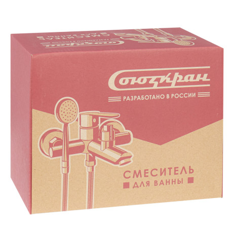 СоюзКран Смеситель для ванны с душем, короткий излив, керам. картридж 35мм, нерж. сталь, SS09-M118