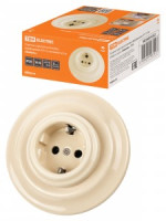 TDM Болонь Розетка СУ фарфоровая 2П+З 16А 250В сл. кость Ретро SQ1820-0322