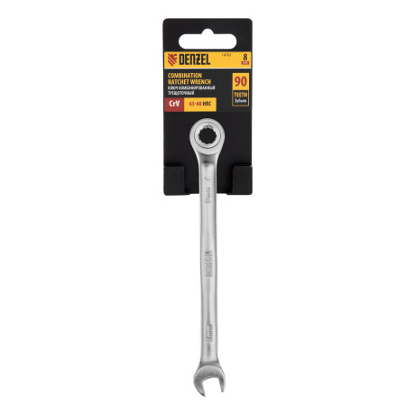 Ключ комбинированный трещоточный, 8 мм, CrV, матовый хром Denzel