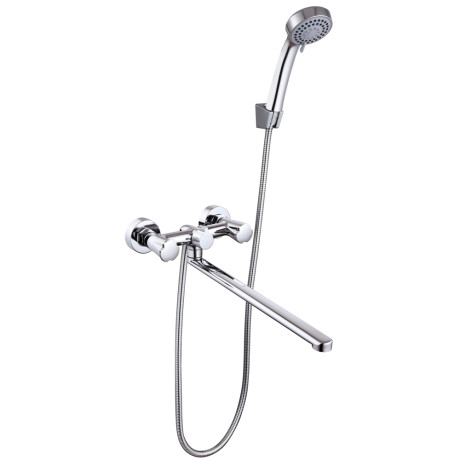 RAIN Смеситель для ванны Уран, прямой излив 35см, кранбуксы 1/2, душ. набор, овал, латунь, хром