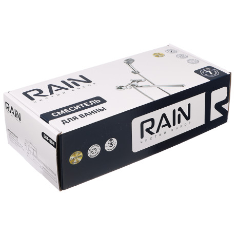 RAIN Смеситель для ванны Уран, прямой излив 35см, кранбуксы 1/2, душ. набор, овал, латунь, хром