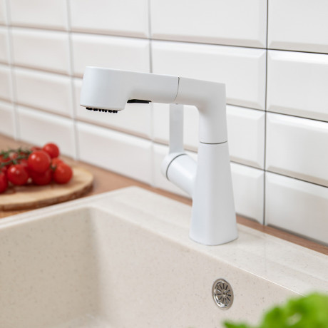 СоюзКран Смеситель для кухни, поворотный излив 360гр., картридж 35мм, цинк, белый SS01-R133