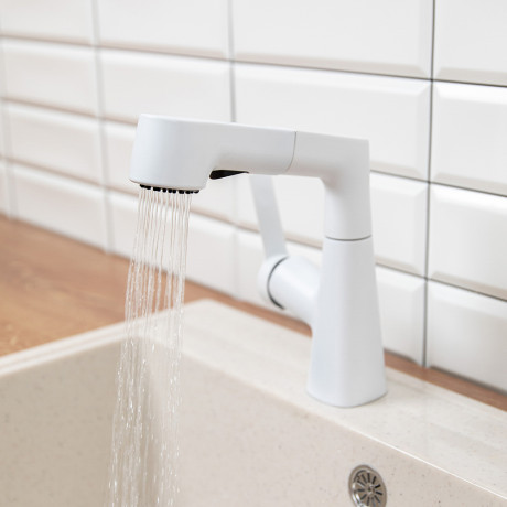 СоюзКран Смеситель для кухни, поворотный излив 360гр., картридж 35мм, цинк, белый SS01-R133