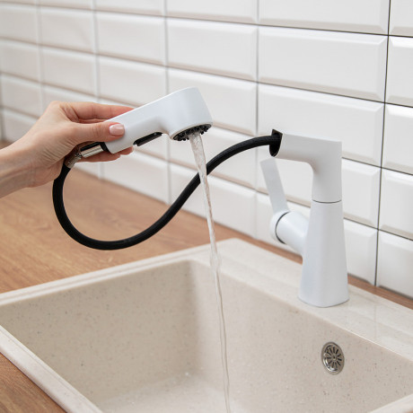 СоюзКран Смеситель для кухни, поворотный излив 360гр., картридж 35мм, цинк, белый SS01-R133