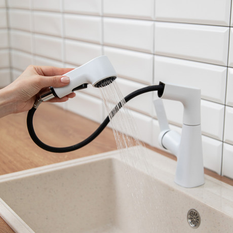 СоюзКран Смеситель для кухни, поворотный излив 360гр., картридж 35мм, цинк, белый SS01-R133