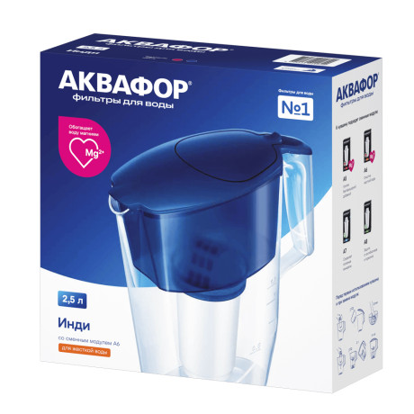 Фильтр-кувшин тм АКВАФОР Инди А6, 2,5 л, пластик, кобальт