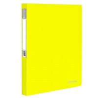 Папка на 2 кольцах BRAUBERG &quot;Neon&quot;, 25 мм, внутренний карман, неоновая, желтая, до 170л., 0,7 мм, 22