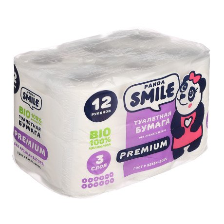 Туалетная бумага Панда 3 слоя, 12 рулонов