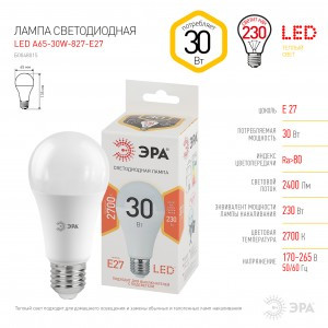 ЭРА стандарт ЛОН А65 E27 30W(2400Lm) 2700K 2K 120х50 A65-30W-827-E27 8877