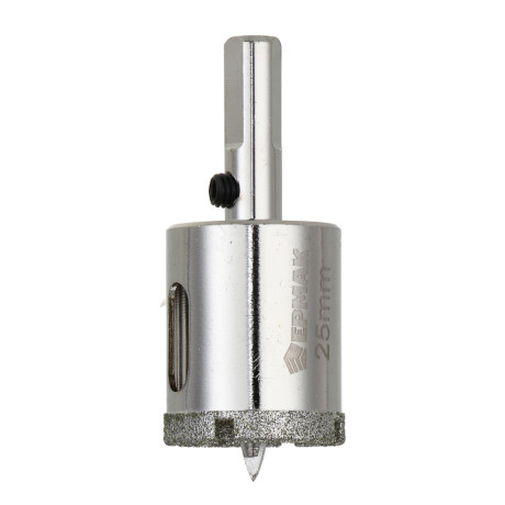 ЕРМАК Коронка алмазная с центрирующим сверлом d 25 мм по керамике и стеклу, Р45, трехгр хвостовик