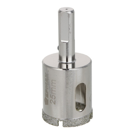 ЕРМАК Коронка алмазная с центрирующим сверлом d 25 мм по керамике и стеклу, Р45, трехгр хвостовик