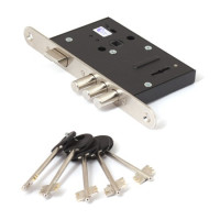 Замок врез ЗВ9 902 (5 ключей, сувальдный, защелка,  3 ригеля 12мм) Меттэм  \20