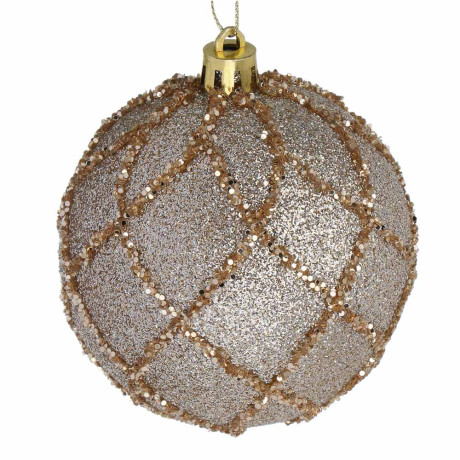 СНОУ БУМ Шар пластик 8 см, шампань, с рисунком