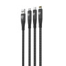 Рыжий Кабель для зарядки 3в1, iP/Micro USB/Type-C, 1.5м, 2.4А, тканевая оплётка, серый
