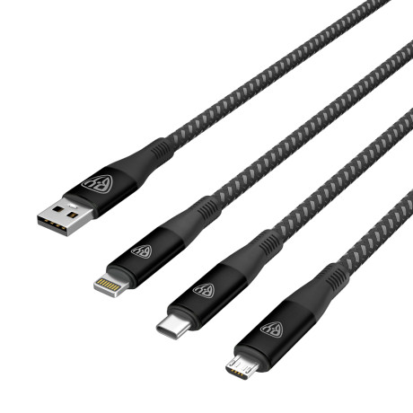 Рыжий Кабель для зарядки 3в1, iP/Micro USB/Type-C, 1.5м, 2.4А, тканевая оплётка, серый