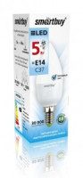SmartBuy свеча C37 E14 5W(400lm) 4000K 4K матовая пластик SBL-C37-05-40K-E14