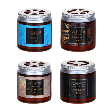 LADECОR Ароматизатор для дома и авто, 110 гр., океан, медовый  персик, османтус, одеколон
