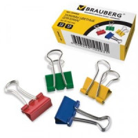 Зажимы д/бумаг BRAUBERG, 15мм, на 45л., комплект 12шт, цветные, карт.коробка 224469