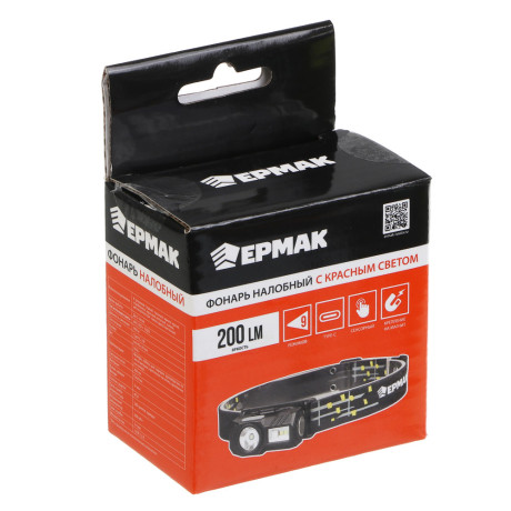 Фонарь налобный тм ЕРМАК,сенсорный,крепление,XPE LED+3LED,9 режимов,500мАч,64х45х34 мм,красный свет