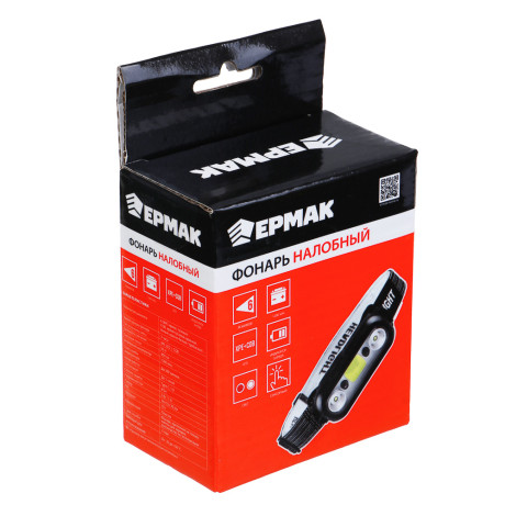 ЕРМАК Фонарь налобный сенсорный, XPE LED+COB, 6 режимов, 1200мАч, пластик, красный свет, 90х55х30 мм