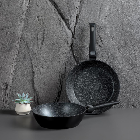 SATOSHI Оникс Сковорода глубокая литая d26см, антипригарное покрытие "мрамор", съемная ручка, индукц