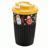 Cтакан с клапаном "МАТРЕШКИ" 450мл, пластик, декор, черный 433277313 Бытпласт