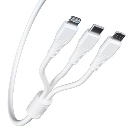 BY Кабель для зарядки 3 в 1 Классика iP/Micro USB/Type-C, 1м, 3A, белый
