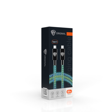 BY Кабель для зарядки MAGIC LIGHT Type-C-Type-C, 1,5м, Быстрая зарядка 3А, PD 65W, подсветка