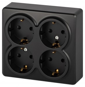 ЭРА Эксперт роз. ОУ 4 мест. (квадрат) земля, штор. 16A,250В антрацит 11-2211-05 63004