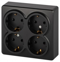 ЭРА Эксперт роз. ОУ 4 мест. (квадрат) земля, штор. 16A,250В антрацит 11-2211-05 63004