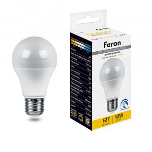 Feron лампа св/д диммир ЛОН A60 E27 12W(1060lm) 2700K 2K матовая 118x60 LB-931 51052