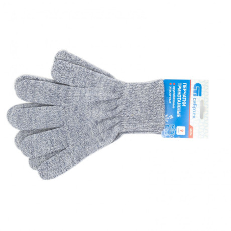 Перчатки трикотажные, акрил, серое мулине, двойная манжета Сибртех