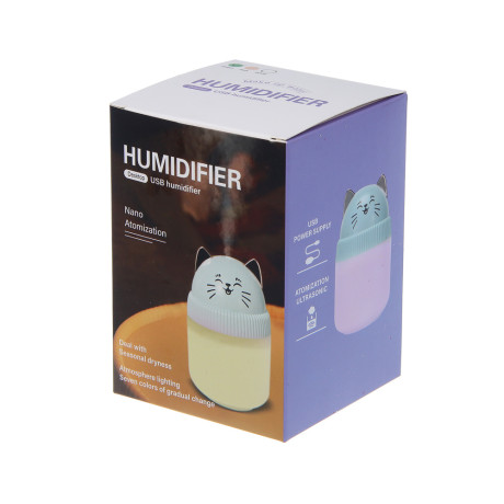 LEBEN Увлажнитель воздуха Котик, 220мл, подсветка, 11x8x8см, питание 5В/0.4А от USB, 2Вт