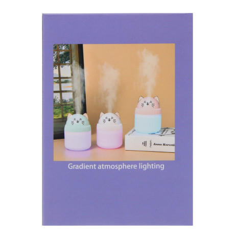 LEBEN Увлажнитель воздуха Котик, 220мл, подсветка, 11x8x8см, питание 5В/0.4А от USB, 2Вт