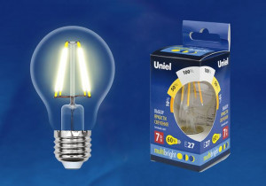 Uniel Multibright фил ЛОН A60 E27 7W(630lm) (димм 100-50-10%) 3000K 2K прозр LED-A60-7W/WW/E27/CL/MB