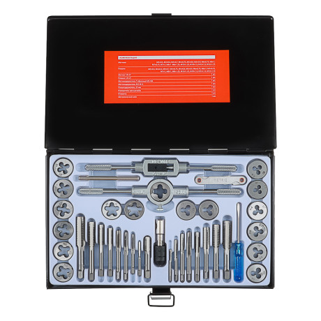 ЕРМАК Набор метчиков и плашек 40пр. В металл.кейсе