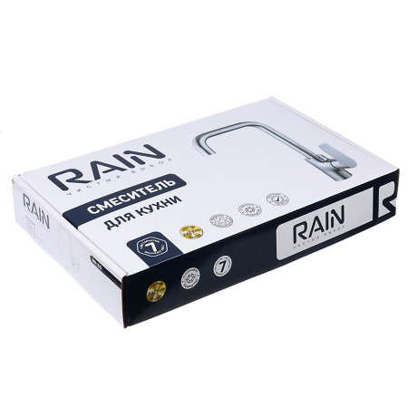 RAIN Смеситель для кухни Алмаз, высокий излив, картридж 35мм, гайка, латунь, хром