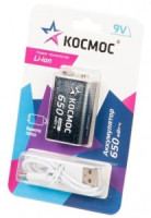 Ак-р Космос 6F22/Крона/9V Li-ion 650mWh (~500mAh) прямой заряд через USB-C BL1 KOCLi9V650mAh1BL
