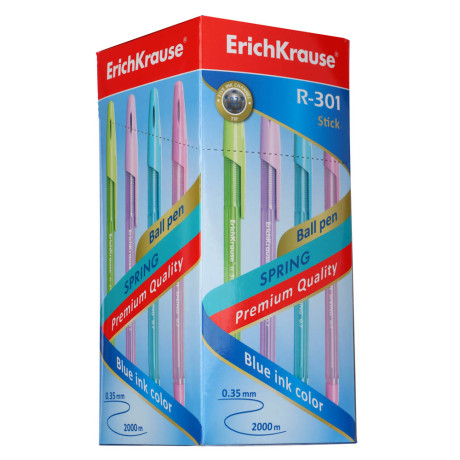 Ручка шариковая Erich Krause синяя R-301 "Спринг Стик", наконечник 0,7 мм, 31059