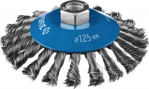 ЗУБР "ПРОФЕССИОНАЛ". Щетка коническая для УШМ, плетеные пучки стальной проволоки 0,5мм, 125ммхМ14