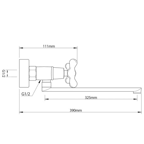 RAIN Смеситель для ванны Уран, прямой излив 35см, кран-буксы 1/2, душ. набор, крест, латунь, хром
