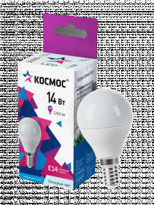 Космос шар E14 14W(1260lm) 6500K 6K матов. 80x45 IC драйвер LkecLED14wGL45E1465
