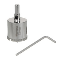 ЕРМАК Коронка алмазная с центрирующим сверлом d 32 мм по керамике и стеклу, Р45, трехгр хвостовик