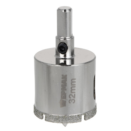 ЕРМАК Коронка алмазная с центрирующим сверлом d 32 мм по керамике и стеклу, Р45, трехгр хвостовик