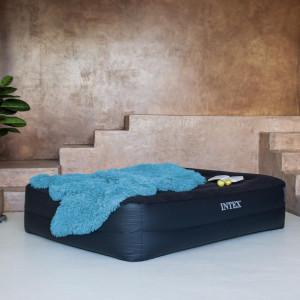 INTEX Кровать надувная с подголовником, высокая, флок Квин, 152х203х42см, встр.электронасос, 64124NP